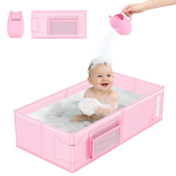 Foldable Baby Bathtub,Infant Tub for Shower, 2 in 1 Portable Toddler Tub with Rinse Cup, No Assembly Easy to