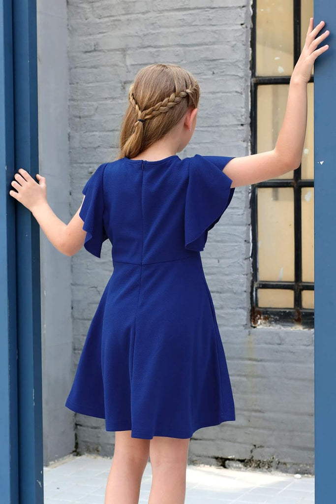 Girls Flutter Sleeve Swing A-Line Party Dress