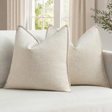 Thick Textured Euro Sham Throw Pillow Covers 24x24 in Natural Beige