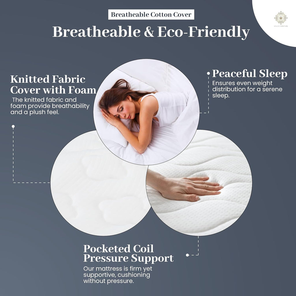 California King Mattress 10 Inches White - Pocketed Coil Euro Top Cool Memory Foam Hybrid Mattress Breathable Cover