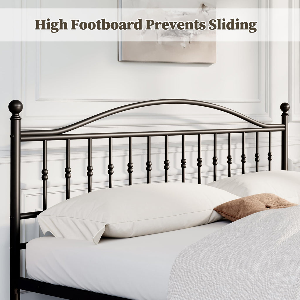 Metal Platform Bed Frame with Vintage Circular Headboard and Footboard, Heavy-Duty Iron Frame, No Box