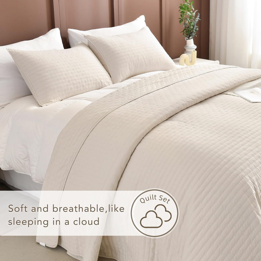 Oversized King Size Bedspread 128x120, 3pcs Extra Large Lightweight Summer Quilt Coverlet King Size, Wheat Cal King