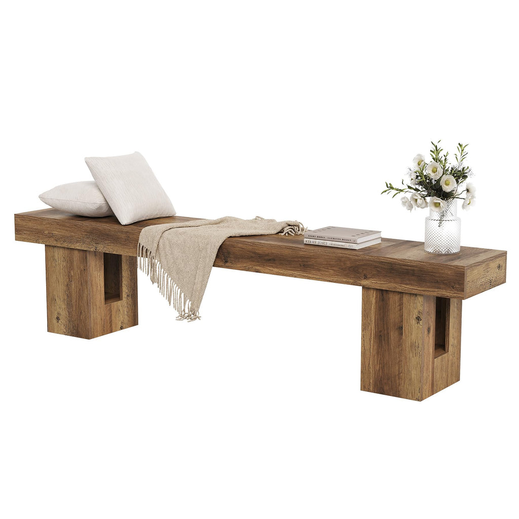Entryway Bench, 83-Inch Shoe Bench with Sturdy Base, Modern Rustic Decorative Seat & Window Nook, Brown