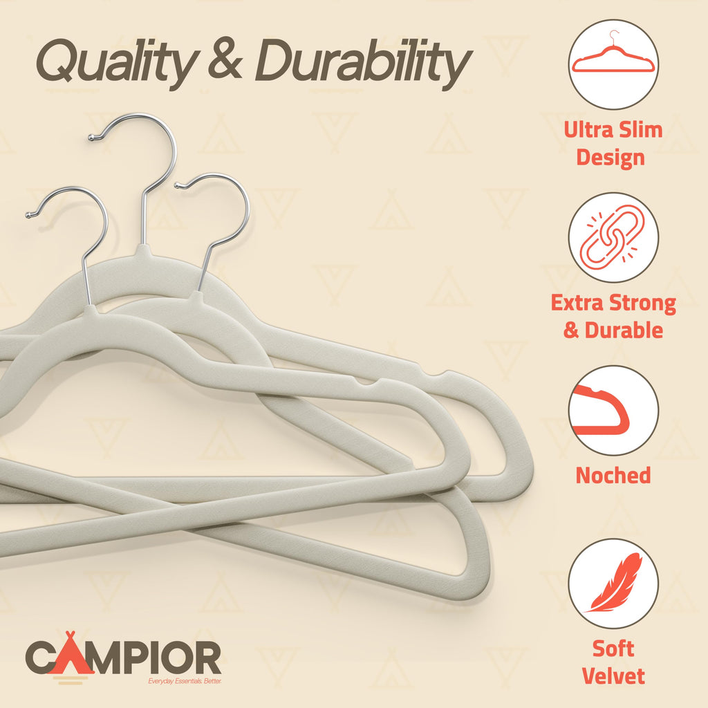 Ivory Velvet Hangers 60 Pack - 360° Swivel Hook, Non-Slip and Space Saving Hangers, Heavy-Duty 11 lbs Weight Capacity