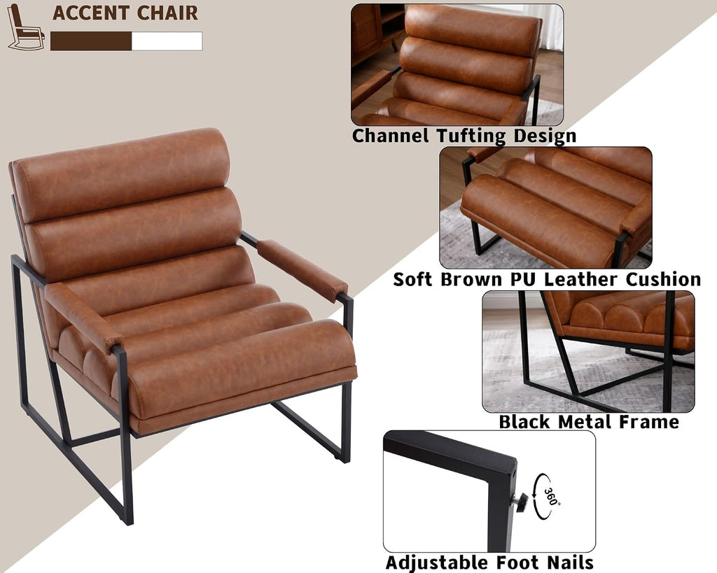 Modern Accent Chair, Brown PU Leather Living Room Chair