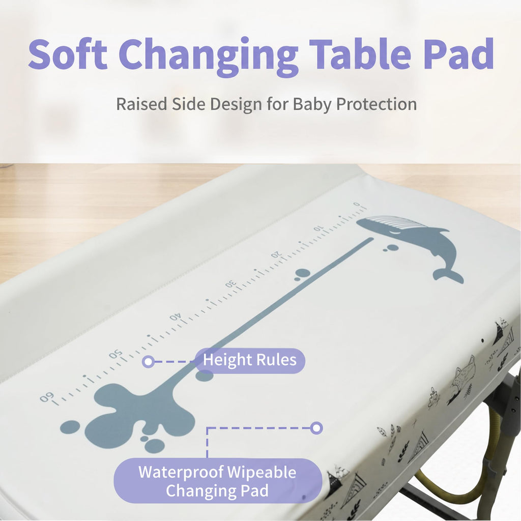 2 in 1 Baby Bathtub with Changing Table, Waterproof Diaper Changing Station Portable Changing Table Adjustable Height
