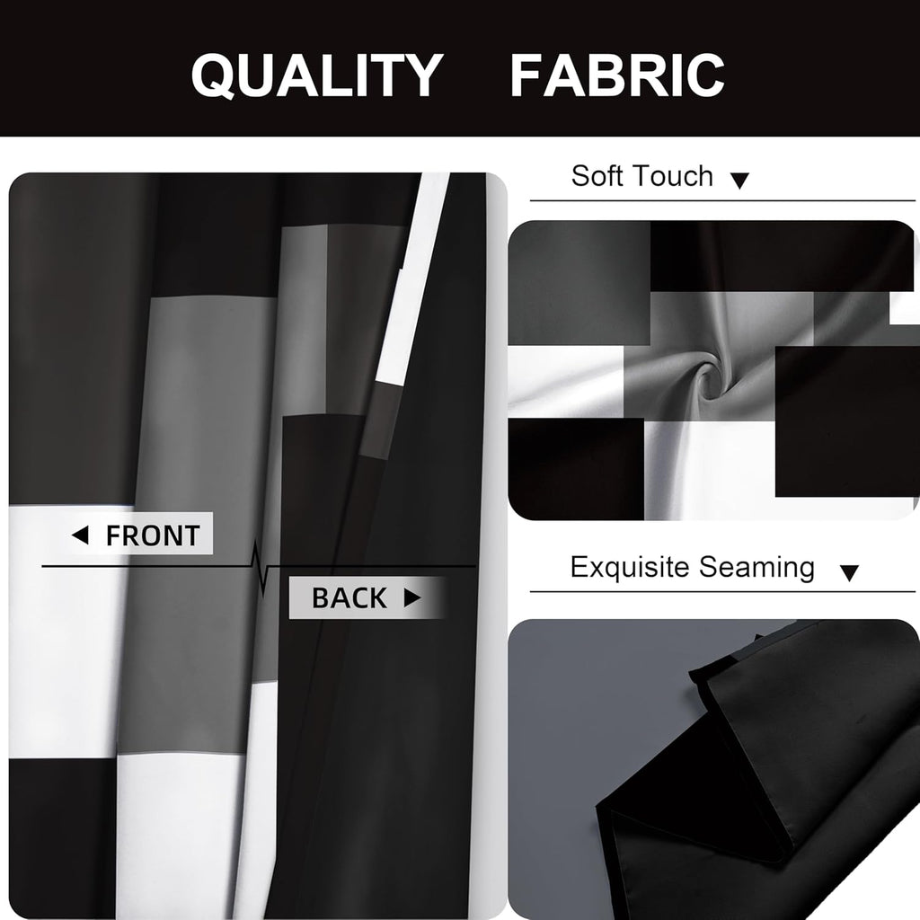 Black Grey 100% Blackout Curtains for Bedroom 96 inch Long 2 Panels Set White Grey Modern Abstract Geometric Black
