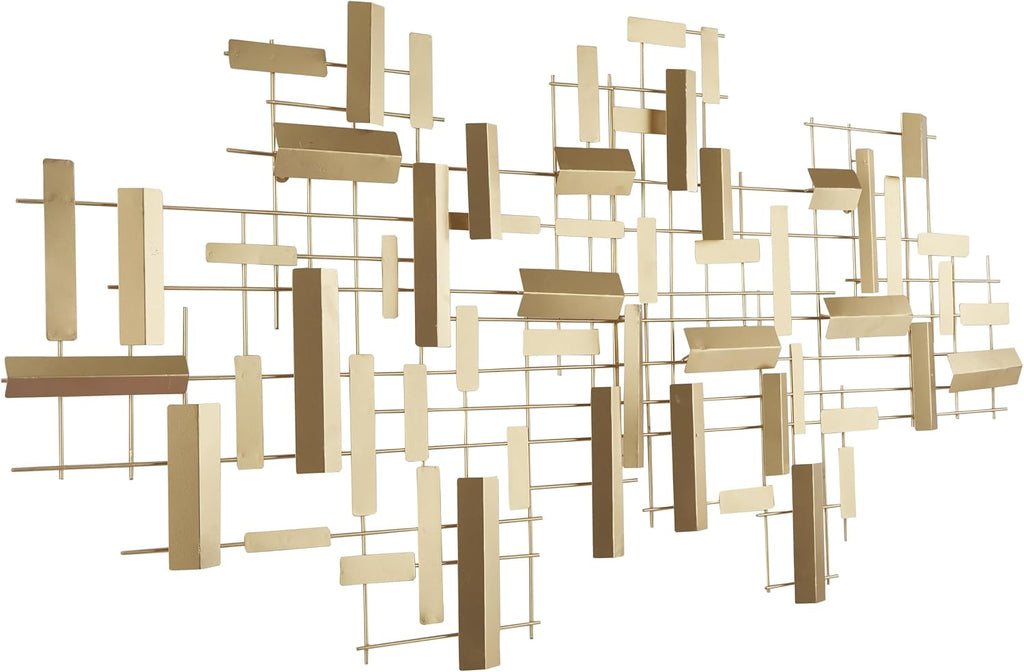 Metal Geometric Home Wall Decor 3D Stripes Wall Sculpture, Wall Art 60" x 1" x 30", Gold