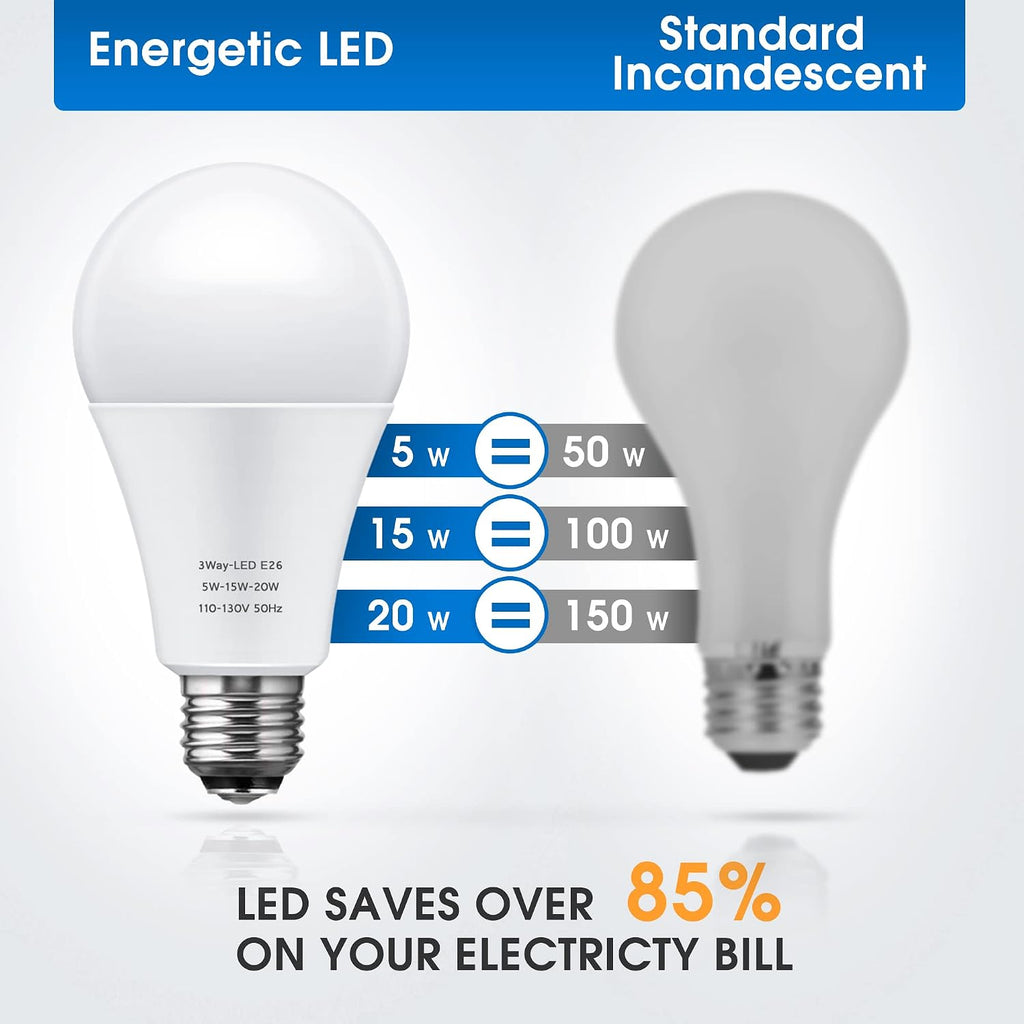 3 Way LED Light Bulbs 50-100-150W Equivalent A21 Daylight White