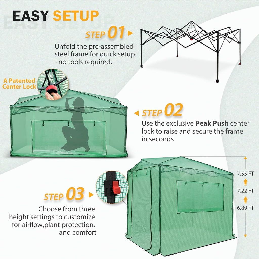 8x6 Easy Setup Pop Up Greenhouse, Clear/Green | Walk-In Greenhouses for Outdoors, Green House for Winter Protection