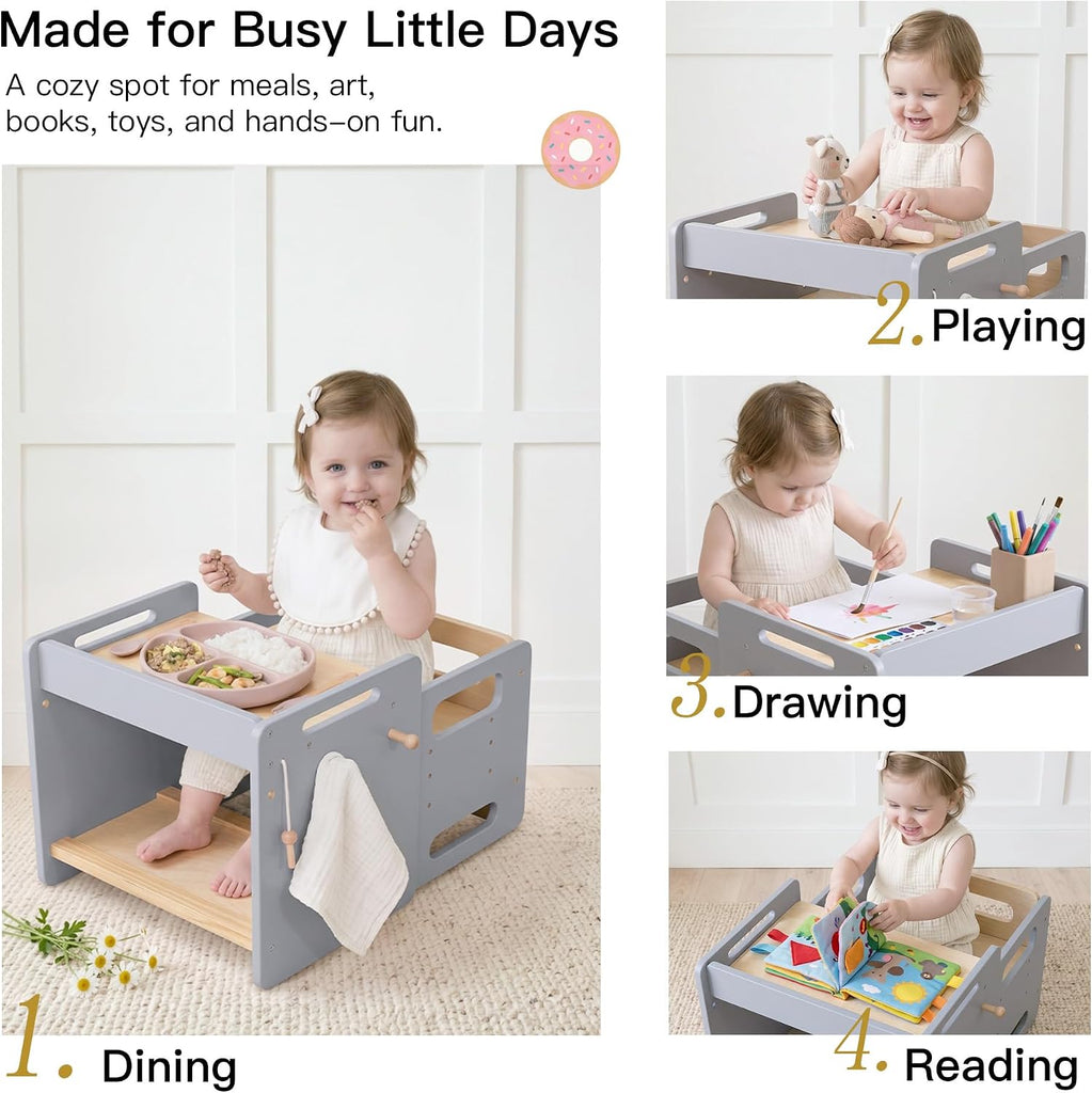 Weaning Table and Chair Set, Adjustable Toddler Table, Grey