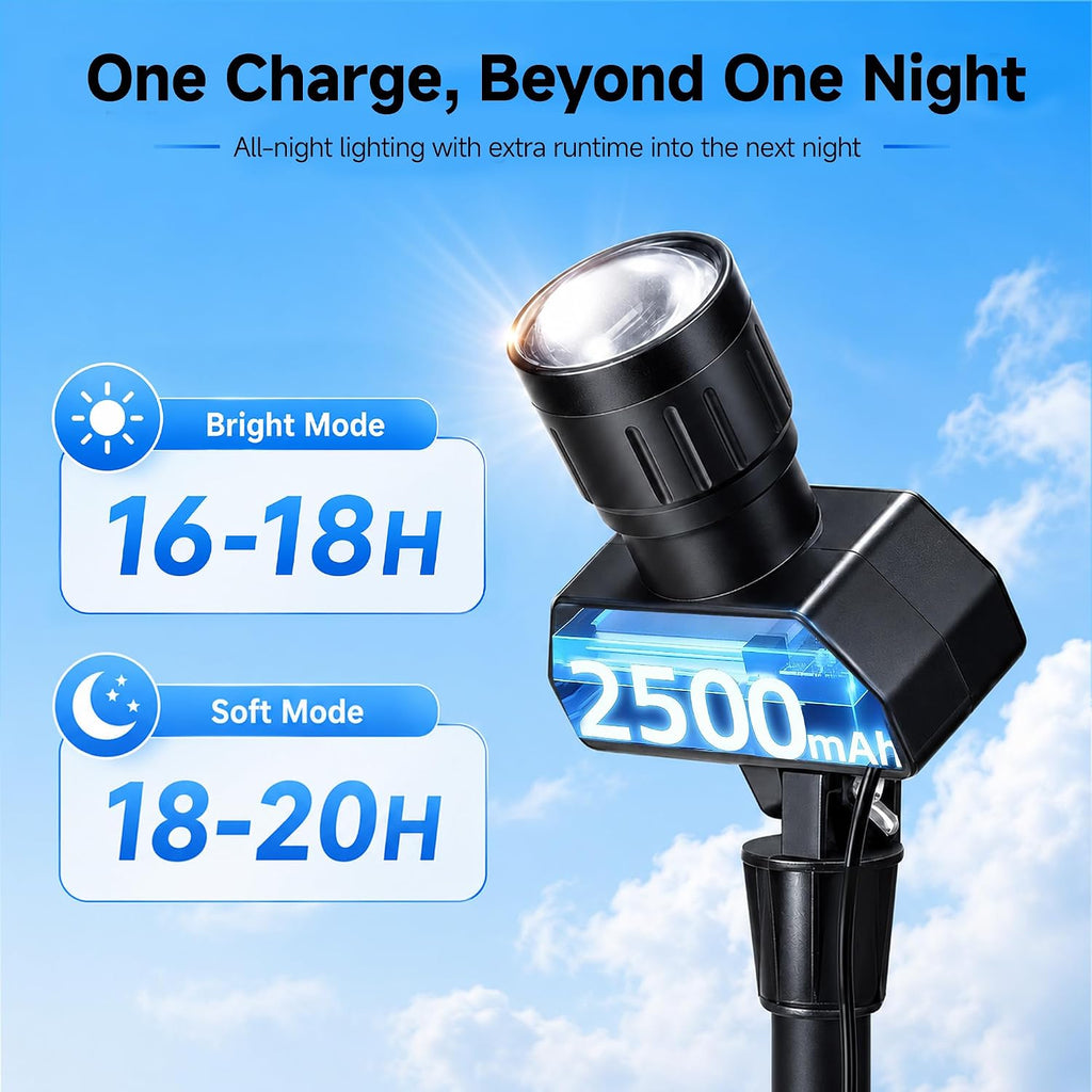 Outdoor Solar Spotlight, Adjustable Angle Landscape Spotlight Waterproof, 2500mAh All Night Separate Panel LED