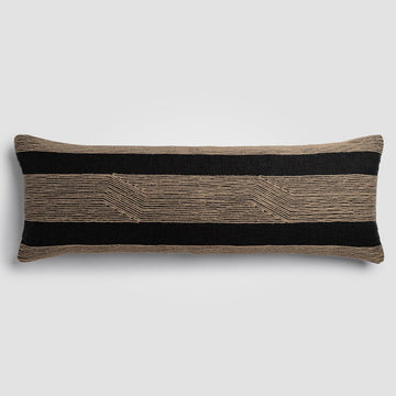 Jute Balance Lumbar Pillow, 14" x 40", Natural with Black Jute Stripes Decorative Throw Pillow with Insert, Handwoven