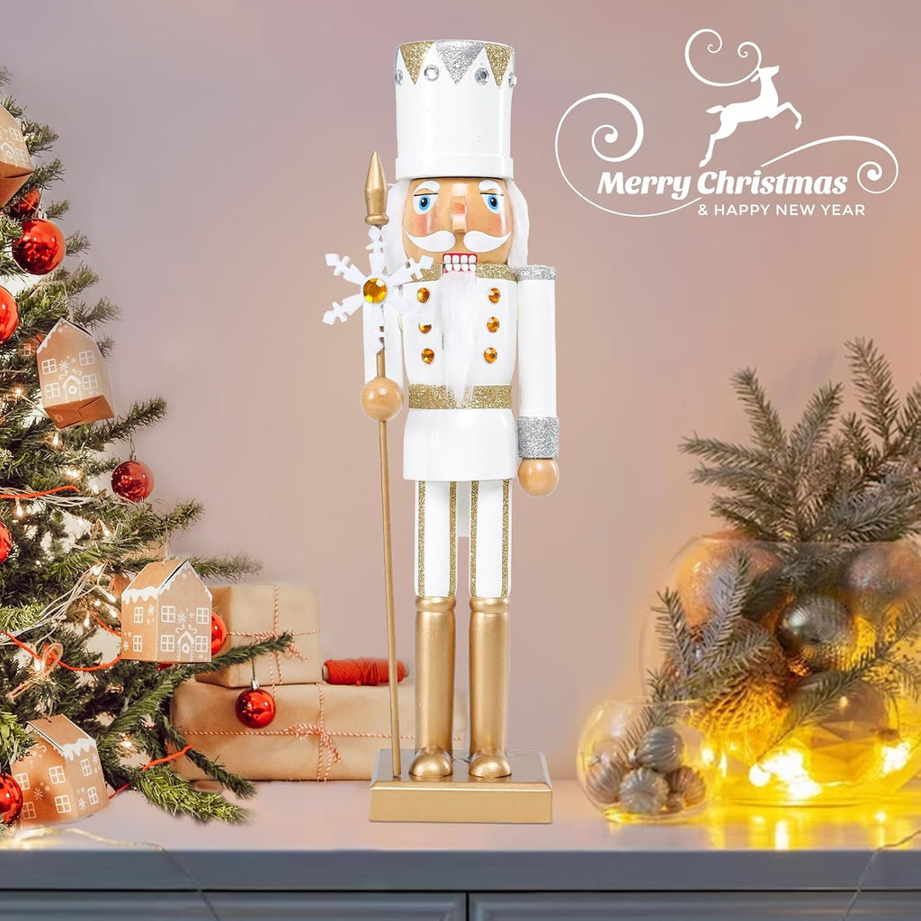 15 Inch Christmas Nutcracker Decorations,White King Wooden Figures