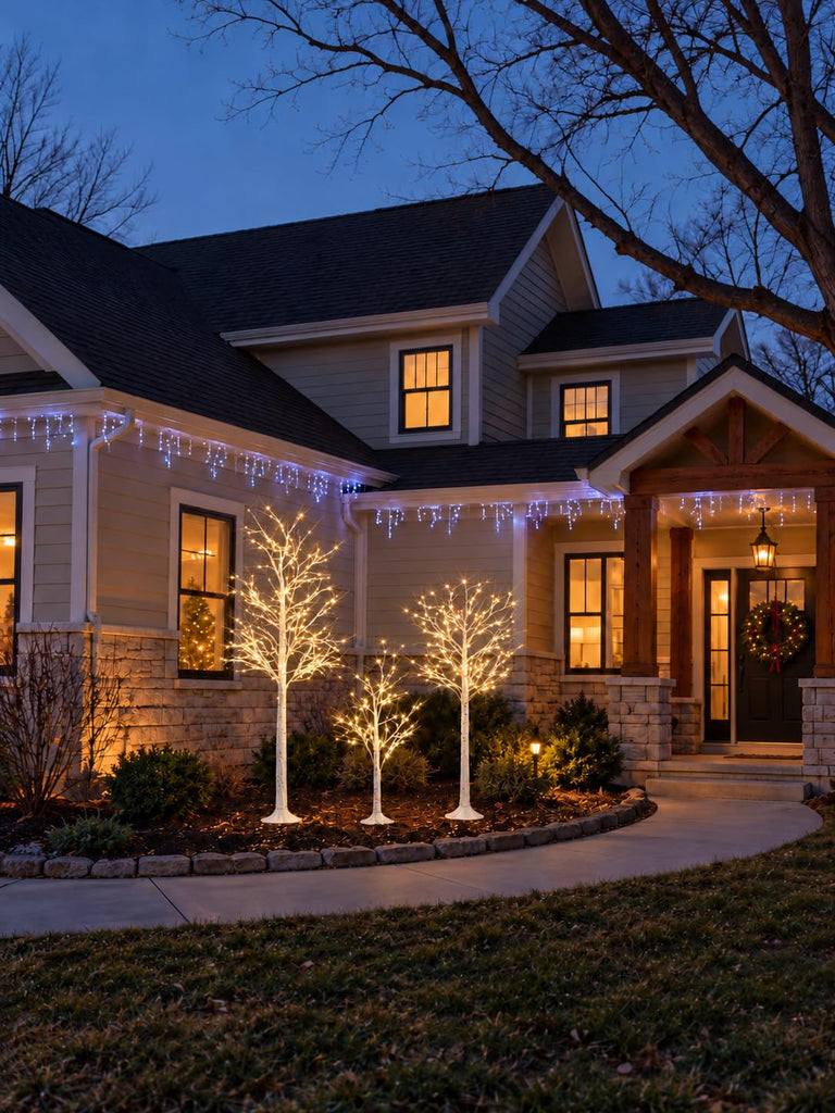 Lighted Birch Tree Set of 3, 464 LEDs Warm White Christmas Tree 4 FT 6 FT 8 FT with Timer, 8 Modes & 4 Brightness