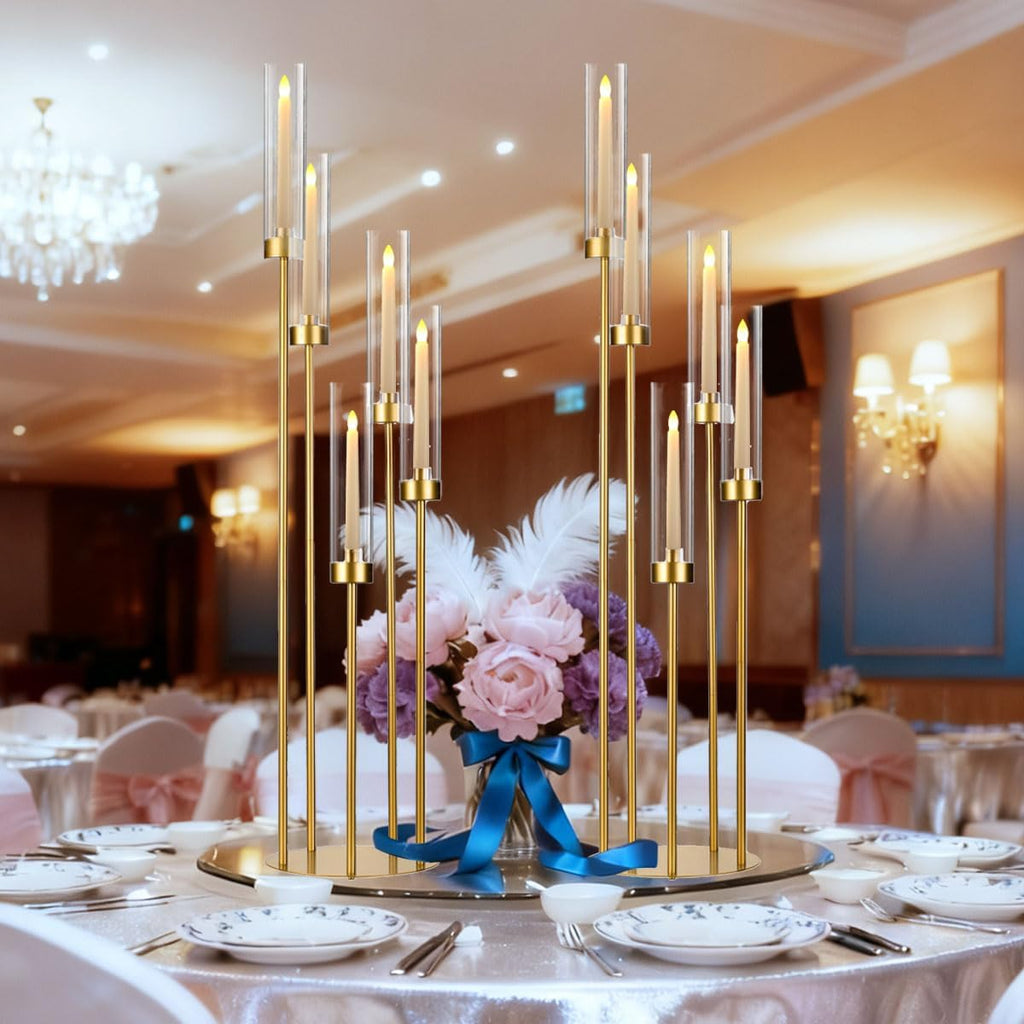 4PCS 5 Arm Candelabra Centerpiece for Table,Floor Candelabra with Acrylic Shadeersary Concert Reception Gifts