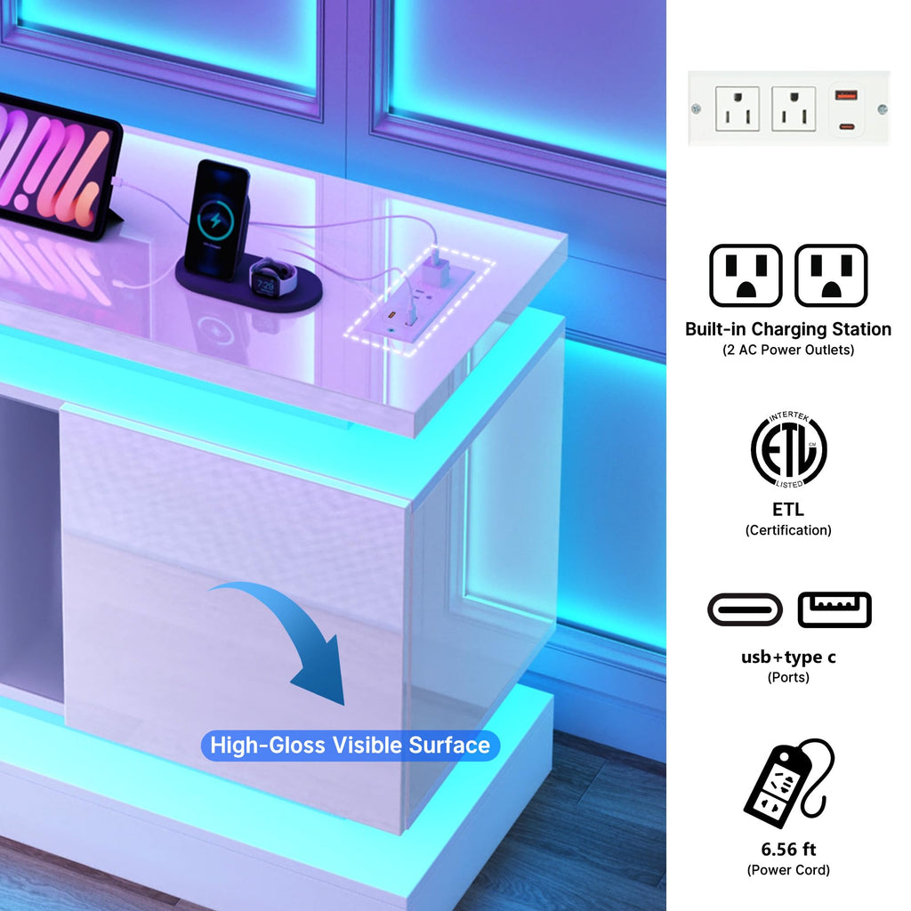 81IN LED TV Stands w/Power Outlet for 90/80/75 Inch TVs, High Glossy Modern Tall Entertainment Center TV Media Console