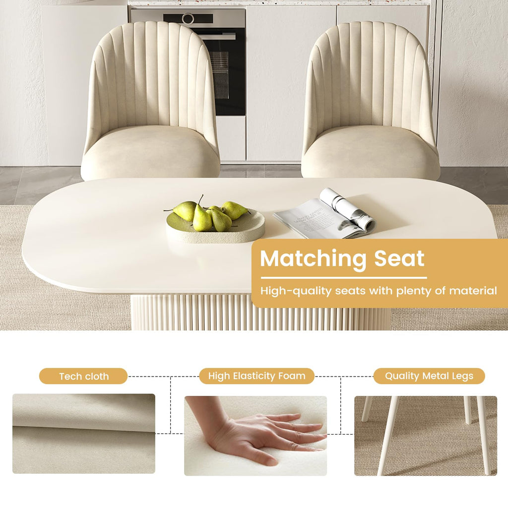 70" White Dining Table Set with 6 Chairs, Oval Kitchen Set