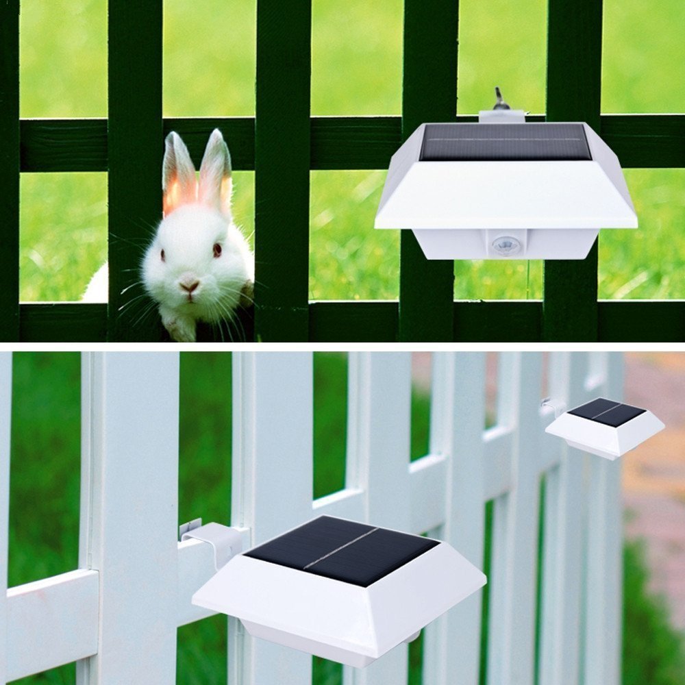 Solar Gutter Lights Motion Sensor Outdoor Security Light (2 Pack), LED (6-Diode) Waterproof Durable Fence Gutter