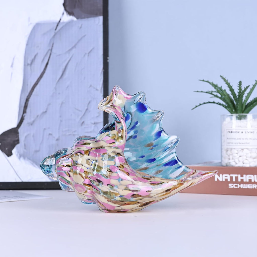 Glass Conch Shell Glass Sea Shells Conch Shell Decor Glass Sea Life Figurines Blown Glass Decor Coastal Home Decor