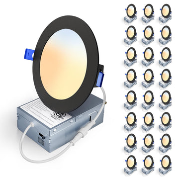 4 Inch Black LED Recessed Light, 5CCT, 750LM, 9W, 24 Pack