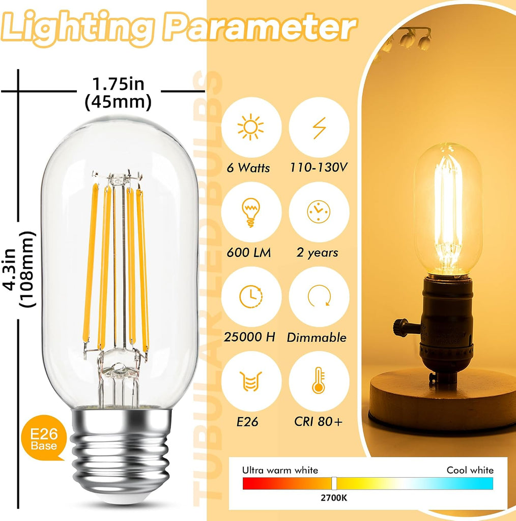 Dimmable T45/T14 E26 LED Bulbs 60Watt for Ceiling Fan Wall Scones