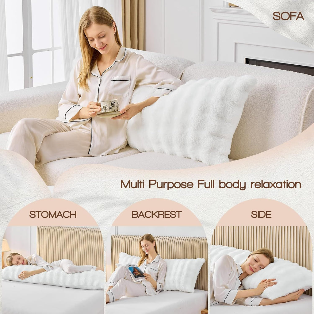 Faux Fur Fluffy Body Pillow for Adults, Soft Support | Firm Body Pillow, Adjustable Support for Side Sleeping