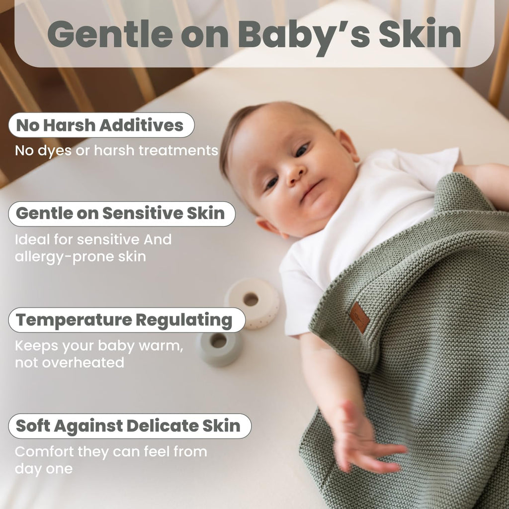 100% Organic Cotton GOTS Certified Baby Knitted Blanket with Gift Box - Soft Toddler, Crib, Stroller Blanket