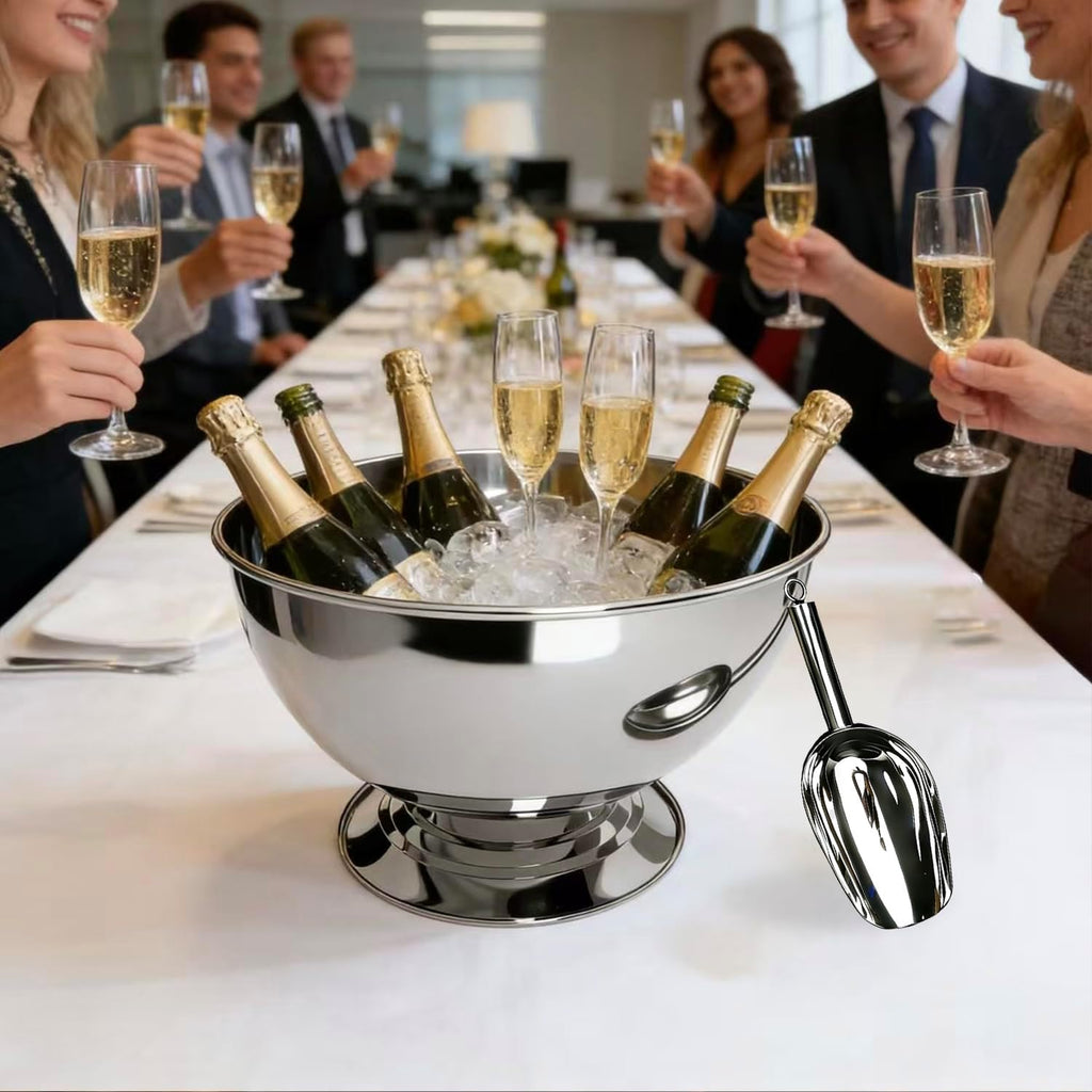 Stainless Steel Champagne Bucket with Scoop, 15.3" Large Capacity Ice Bucket with Detachable Base, Mirror Polished