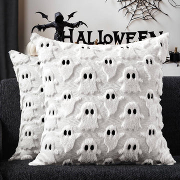 Halloween Pillow Covers 18x18 inch White Ghost Halloween Decor - Set of 2
