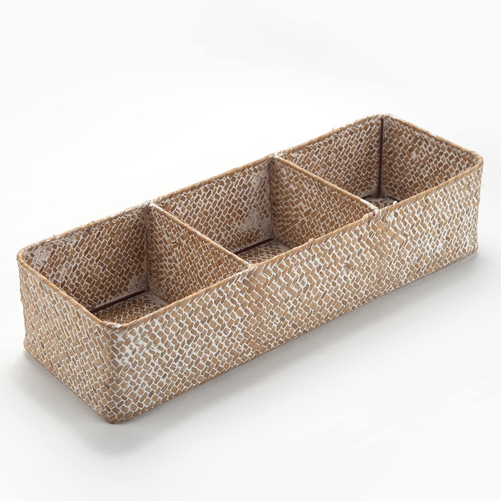 Whitewash Seagrass Toilet Paper Basket 3 Sections 16.5 x 5.5 x 3.5inch