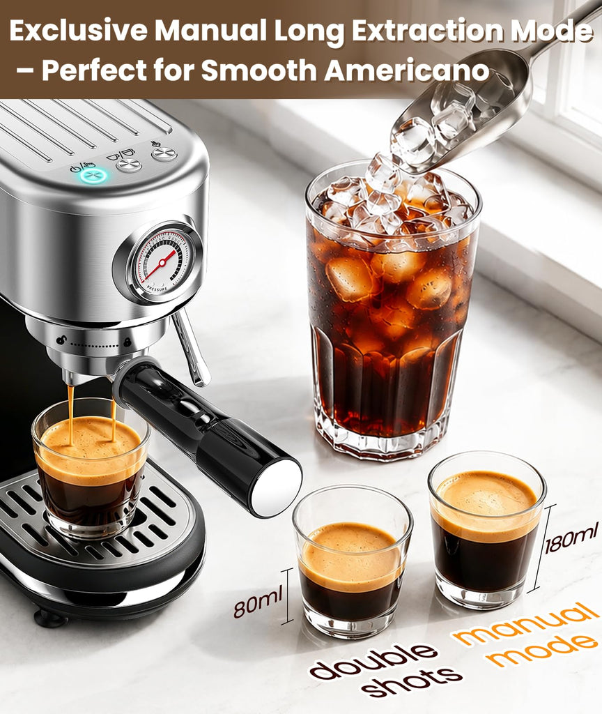 Espresso Machine, Espresso Coffee Machine with Milk Frother, Black