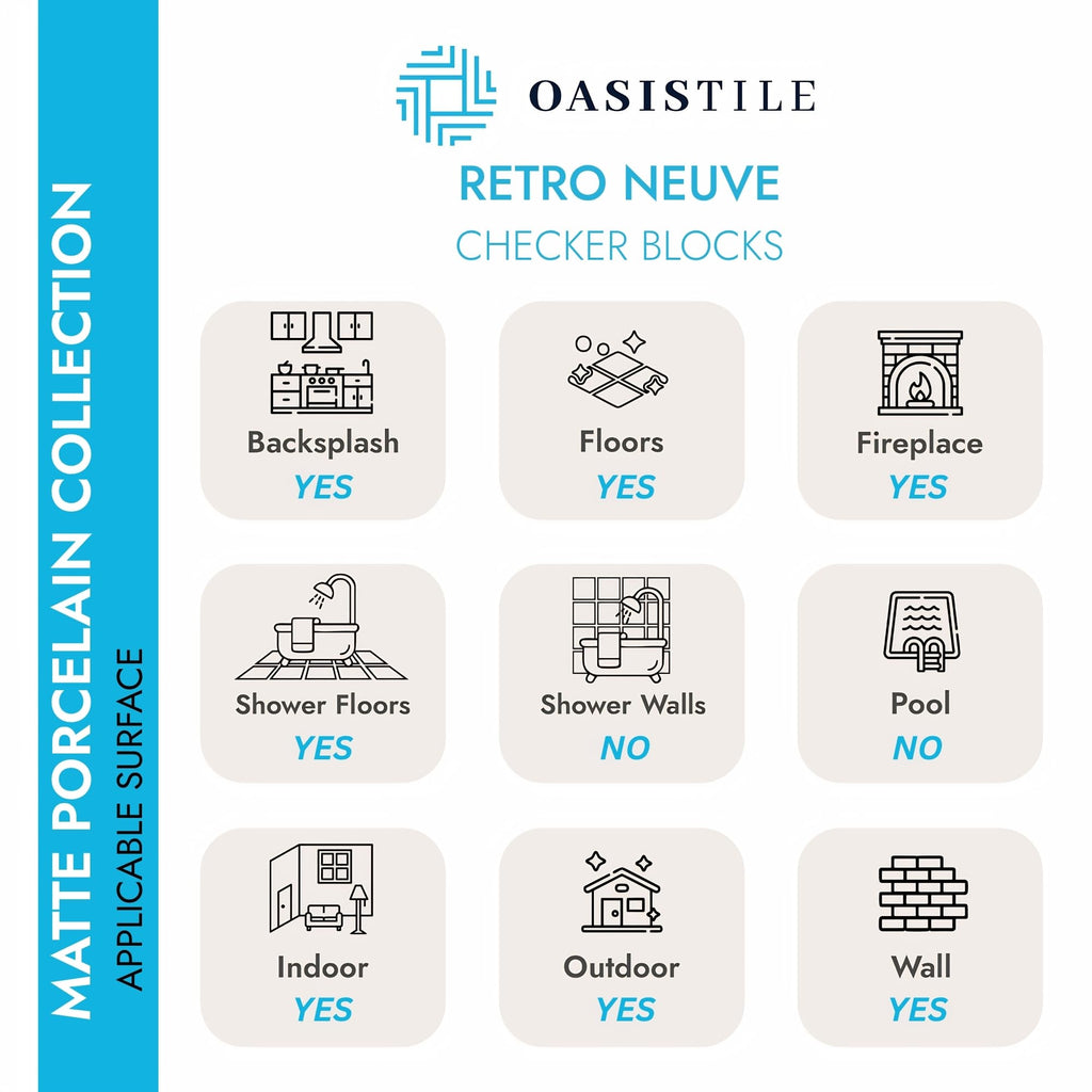 Oasis Tile Retro Neuve Checkers Blocks | 8x8 Matte Porcelain Tile