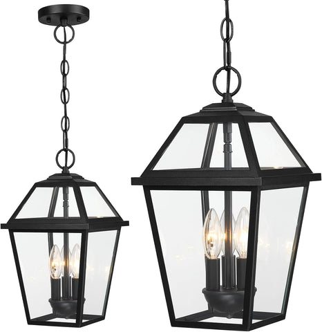 Modern 3-Light Large Outdoor Pendant Light for Porch, 16" Matte Black Exterior Hanging Light Fixture