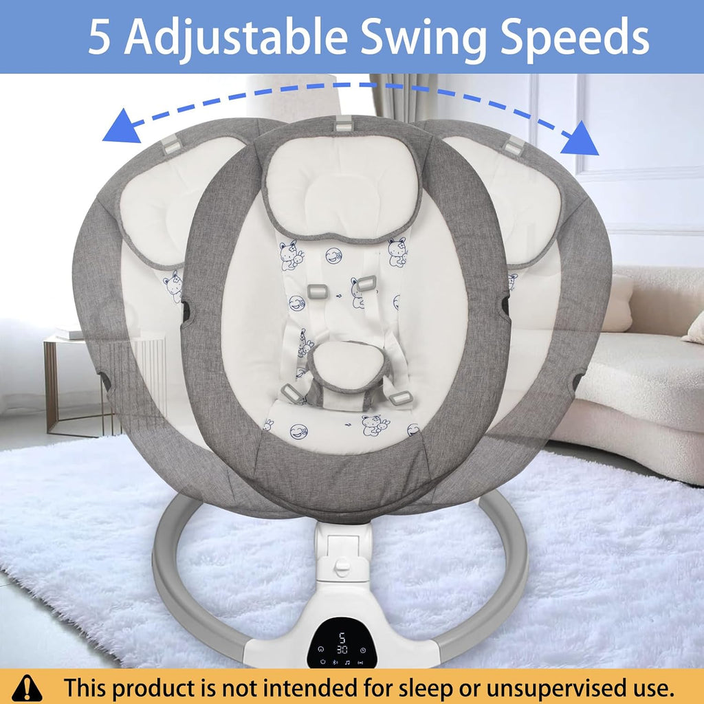 Electric Baby Swing for Infants, Speed Adjustable Swing with Bluetooth Music, Timer, Point Harness and Stable