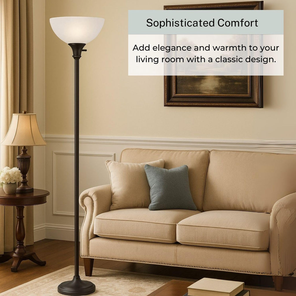 Bronze Floor Lamp, 72'' Torchiere with Glass Shade, Modern Floor Lamp s, Office