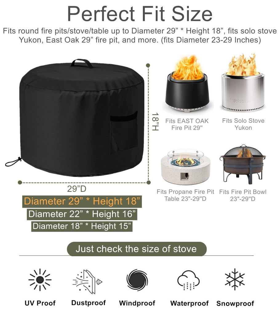 Outdoor Round Fire Pit Cover for 23-29 Inch Stove Bonfire Fire Pit