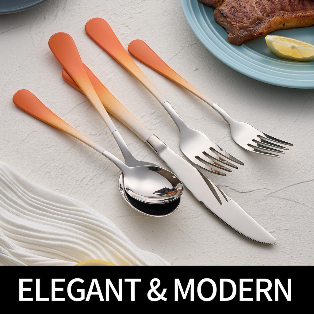20-Pieces Color Silverware Sets for 4,Orange and white Handle Stainless Steel Cutlery Set, Include Forks Spoons and