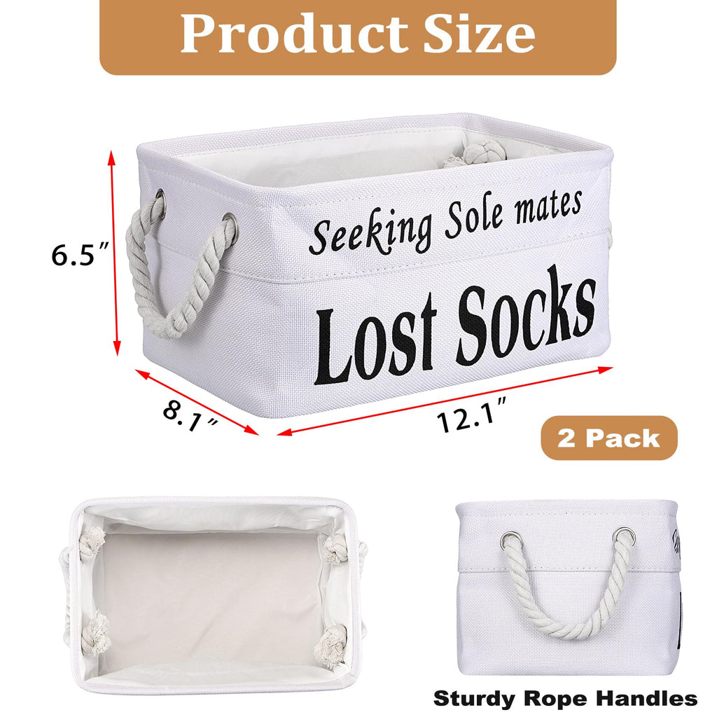 2 Pack Lost Socks Basket for Laundry Room, Fabric Missing Sock Holder for Single Sock Organization, Collapsible Lost