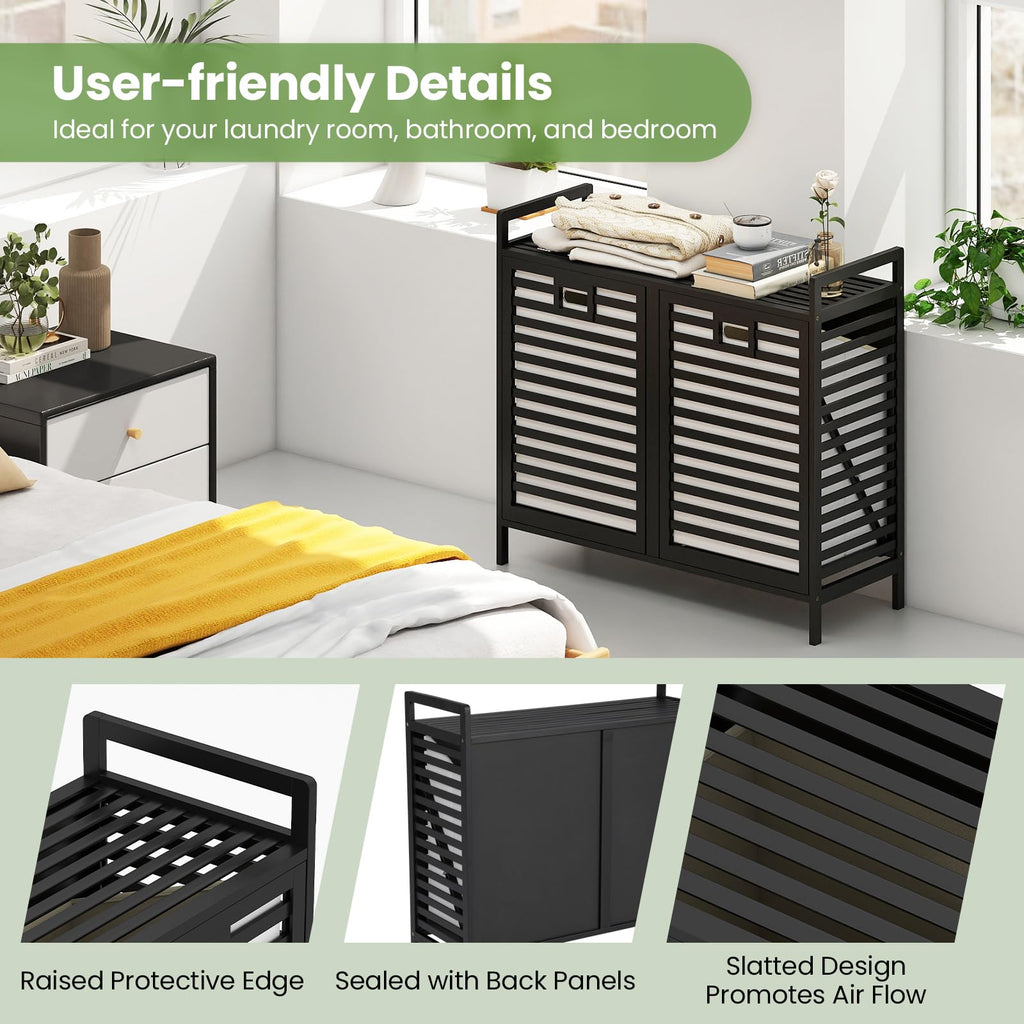 Bamboo Tilt Out Laundry Hamper Cabinet, Wicker Laundry Sorter