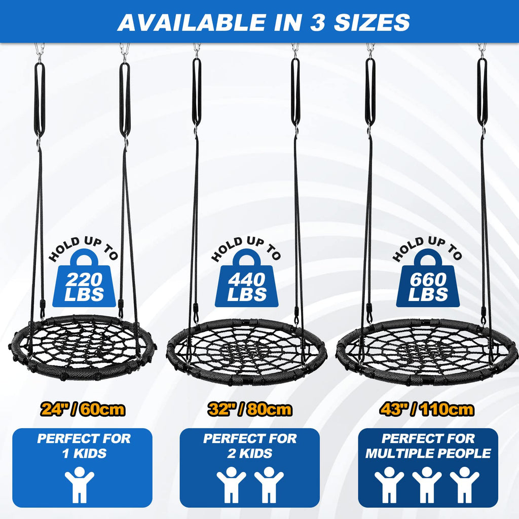 Spider Web Platform Swing, Outdoor Saucer Net Swings, 900D Oxford for Kids & Adults - Backyard Round Swing with Rope