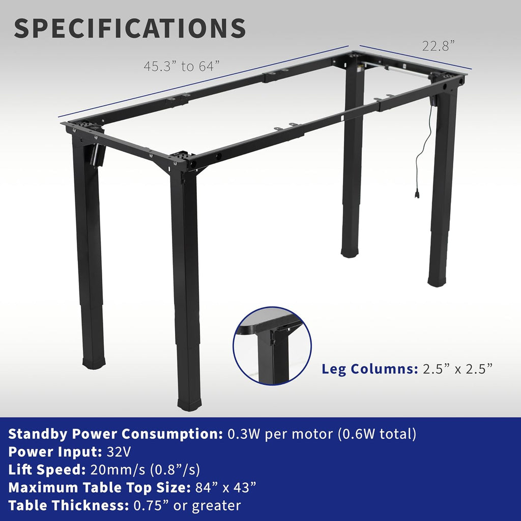 Black 4-Leg Dual Motor Standing Desk Frame, DESK-E4B | Electric, For Table Tops up to 84 x 43 inches and 220 lbs