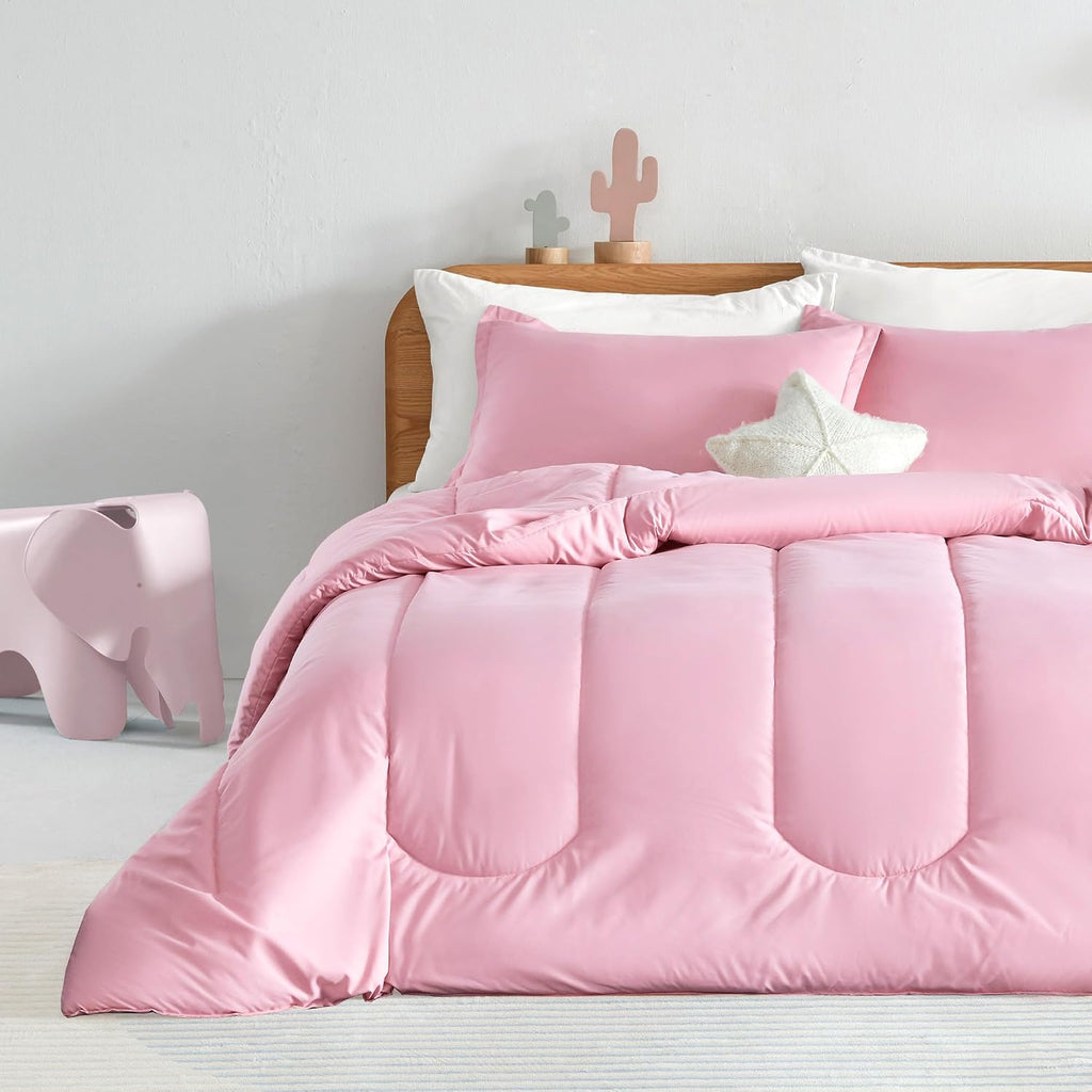 Kids Pink Bedding Comforter Set Full/Queen - Super Soft & Cute Printed 3-Piece Comforter Set All Seasons for Girls