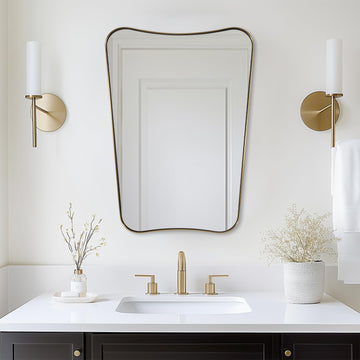 24x32 Inch Gold Mirror, Bathroom Vanity Mirror, Antique Brass Butterfly Mirror, Irregular Wall Mirror with Unique