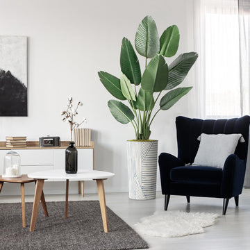 Artificial Tree in Geometric Pattern Planter, Fake Bird of Paradise Silk Tree for Indoor and Outdoor Home Decoration