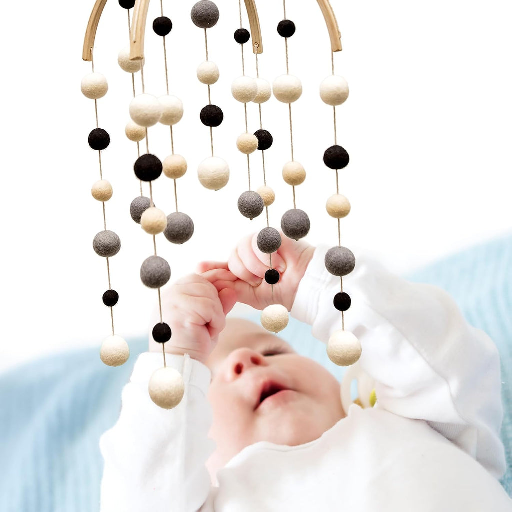 Black and White Baby Crib Mobile | Safe High Contrast Wool Toys, Neutral Room Decor for Boy & Girl | Develops