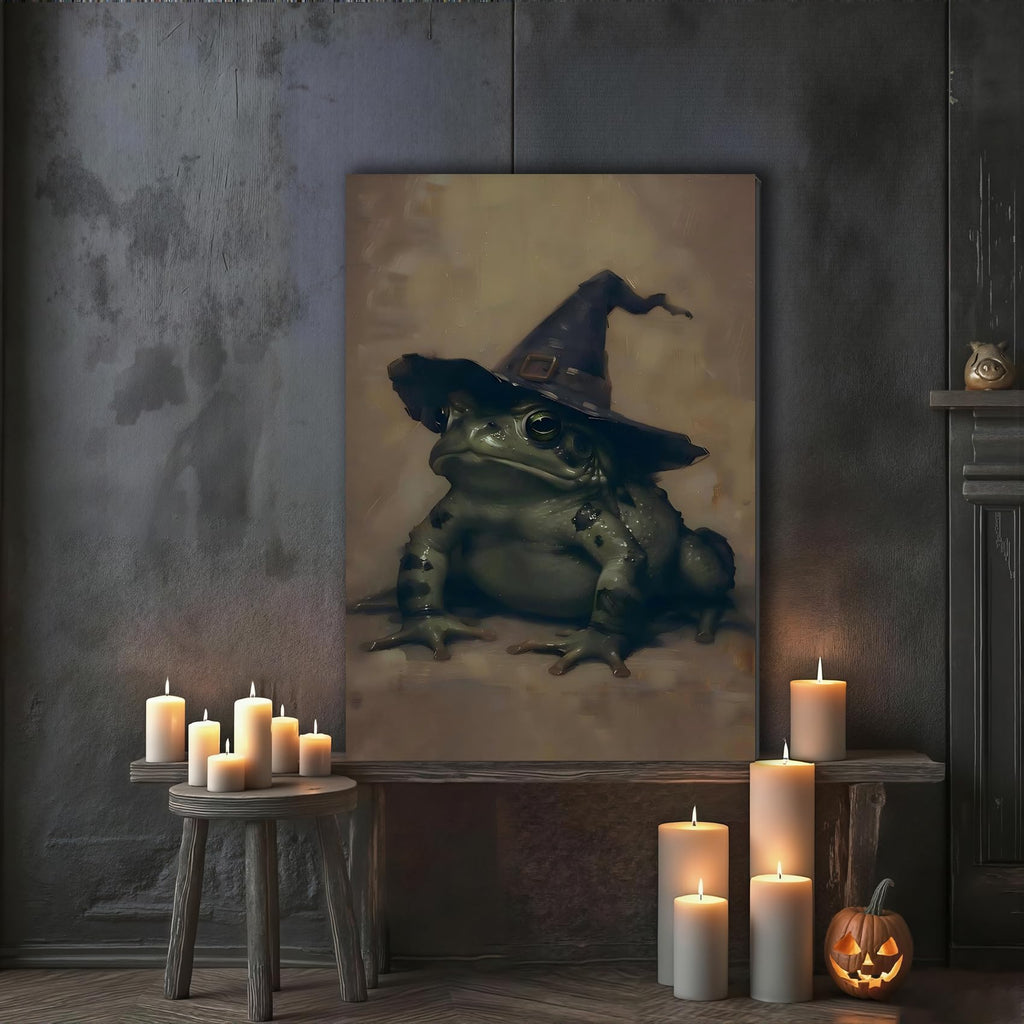 Vintage Witch Toad Artwok 24x36, Gothic Halloween Canvas Prints Wall Art, Dark Academia Decor, Spooky Victorian Ugly