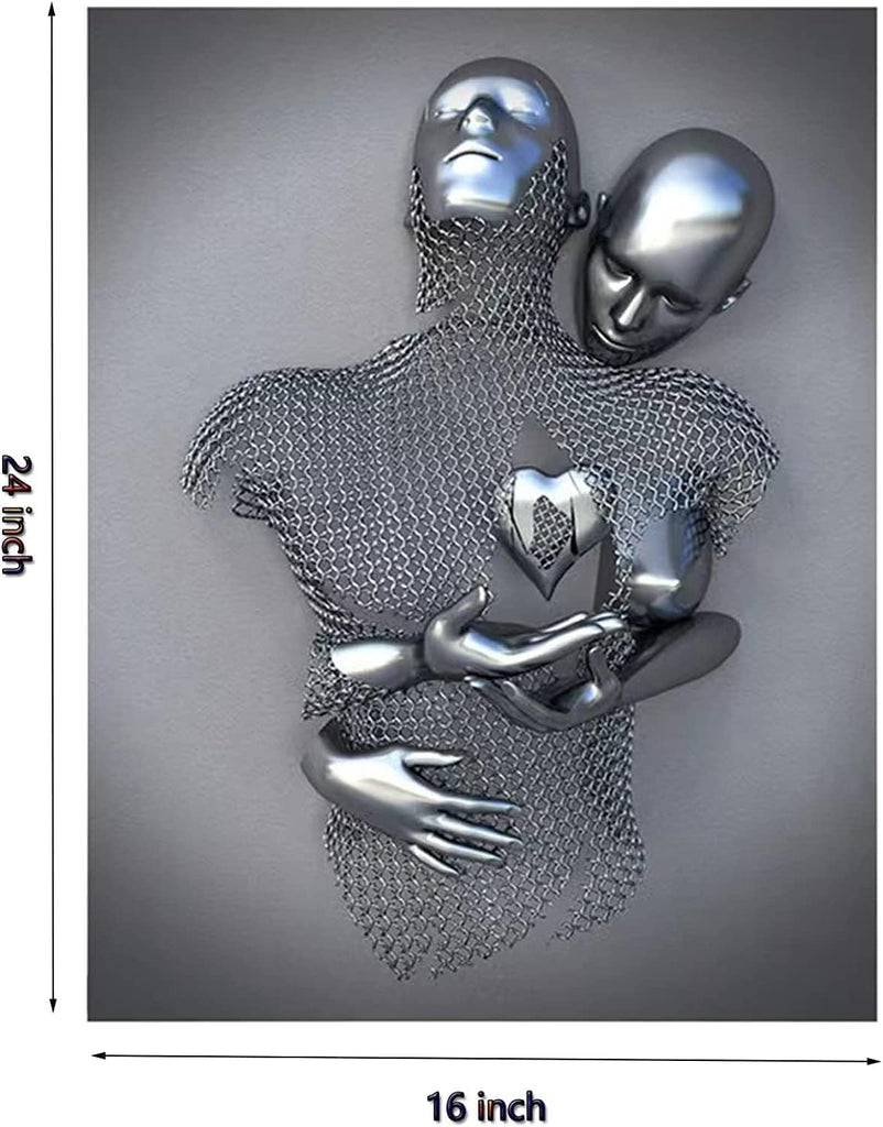 3D Wall Art Decor Artwork Figure Statue Modern Art Canvas Painting,Large Wall Art Bedroom Decoration (Hold Gray Heart)