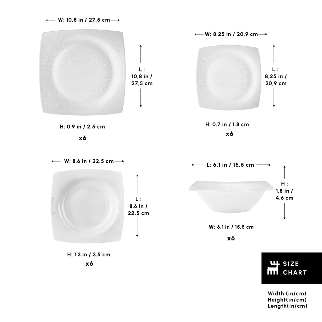 Flava Bone China Dinnerware Set for 6, 24-Piece White Dinner Set, Lightweight & Durable Fine Bone China Plates