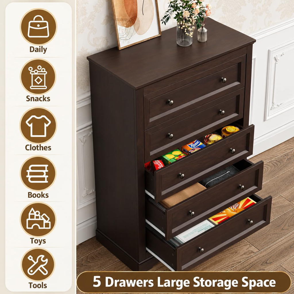 Farmhouse 5 Drawer, Bedroom Chest of Drawers, Dressers with 5 Drawers, Wooden Dressers, Tv Stand, Entryway(Vintage